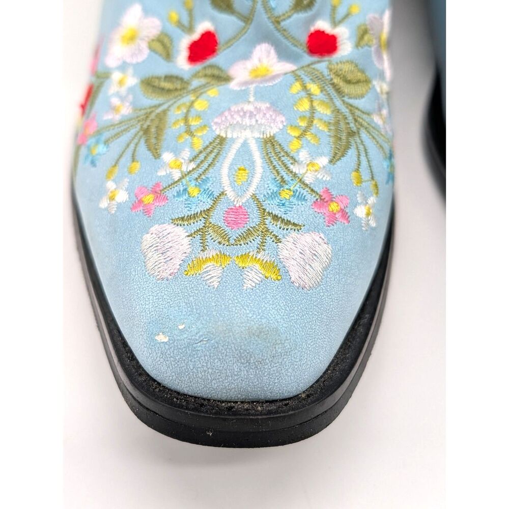 Women’s Blue Floral Embroidered Cowboy Cowgirl Boots Pointed Toe Western Boho - Picture 6 of 16